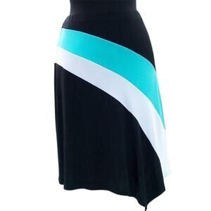 Cache Stretch Color Block Lined Skirt Black White Teal New NWT $118 Matte Jersey